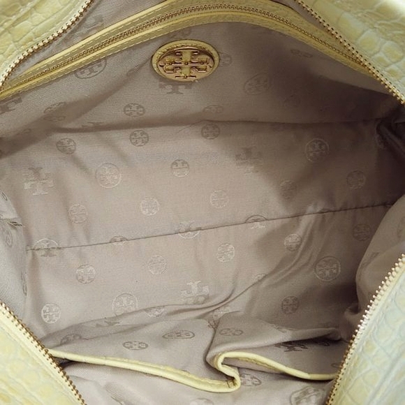 TORY BURCH 797 LARGE TOP ZIP SATCHEL CROSSBODY BAG IN YELLOW CREME CROC - Picture 7 of 12